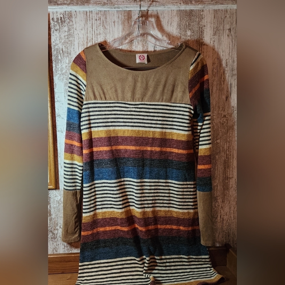 Striped Multicolor Long Sleeve Midi Dress